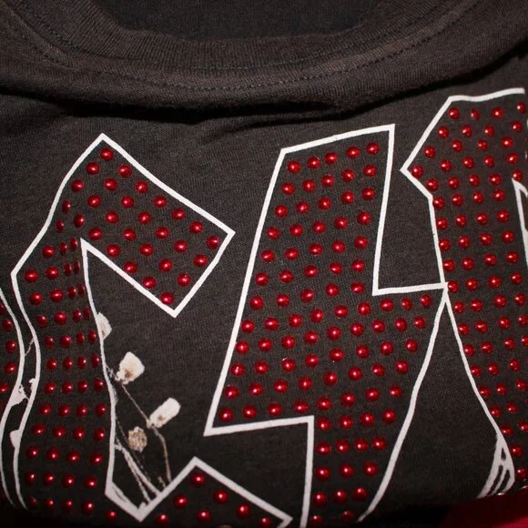 AC/DC T-Shirt Size L Red Metallic Studs Perfect! - Picture 2 of 8